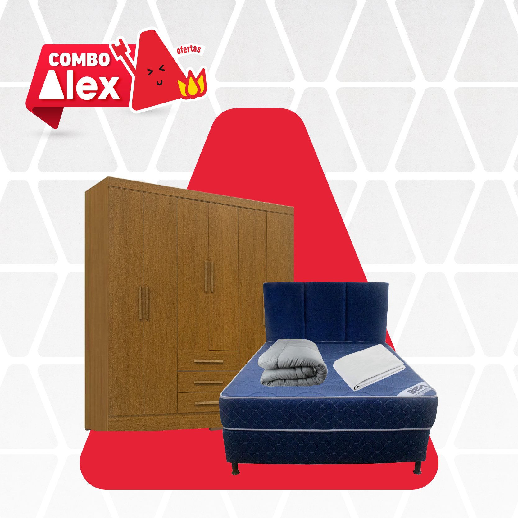 COMBO ROPERO NOBILE + SOMIER CON CABECERA 1.40X1.90 + SABANA + EDREDON