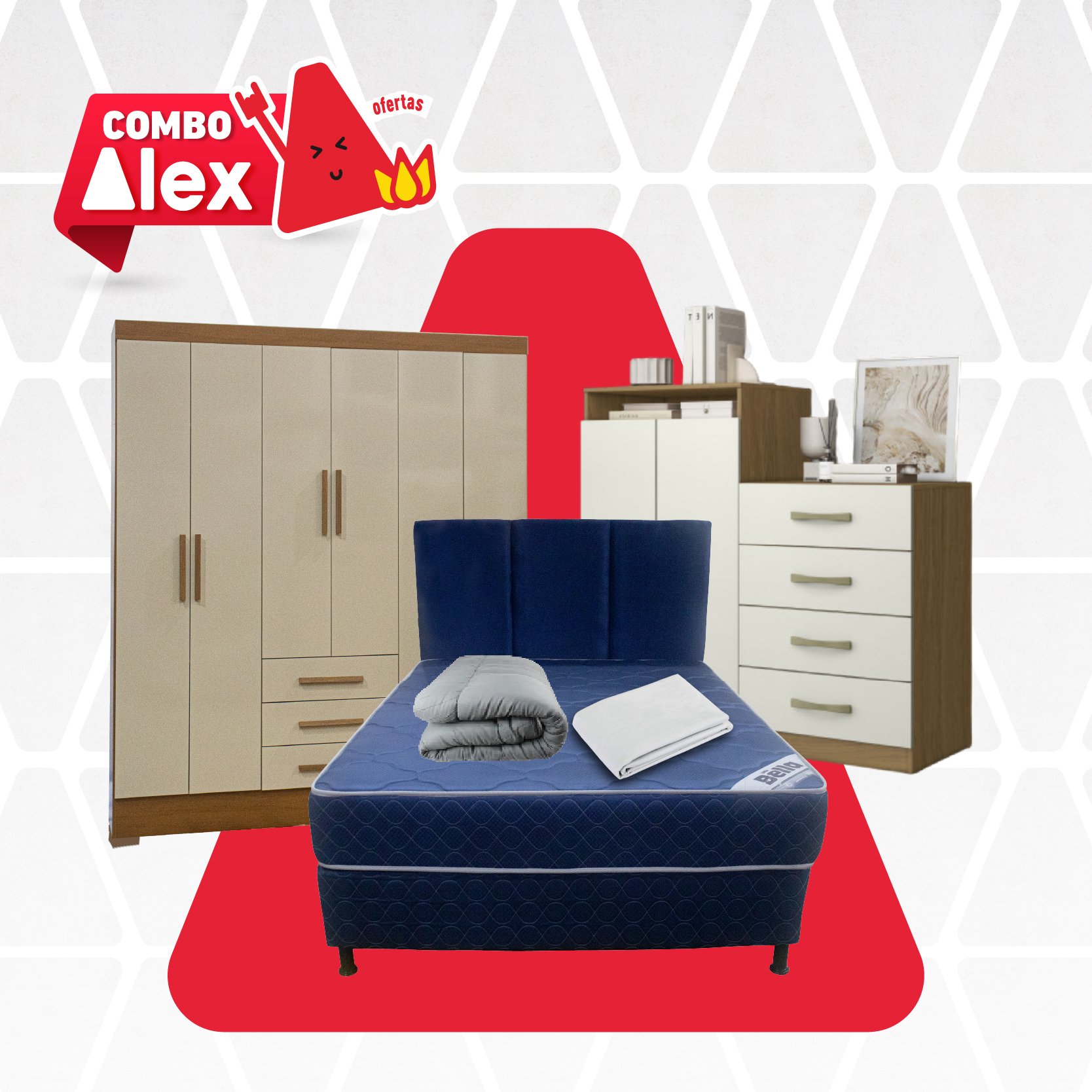 COMBO ROPERO + COMODA + EDREDON + SABANA + SOMIER BELLA 1.40X1.90