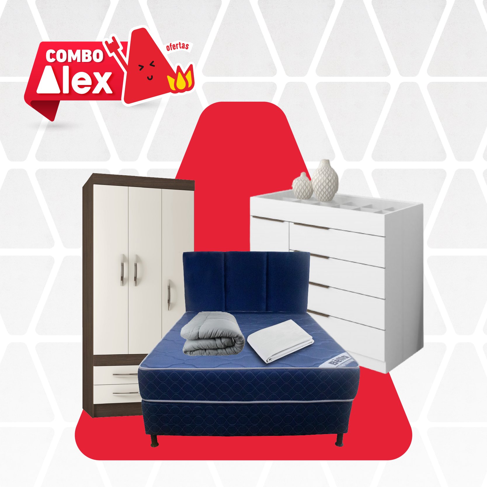 COMBO ROPERO + SOMIER BELLA 1.40X1.90 + COMODA + SABANA + EDREDON