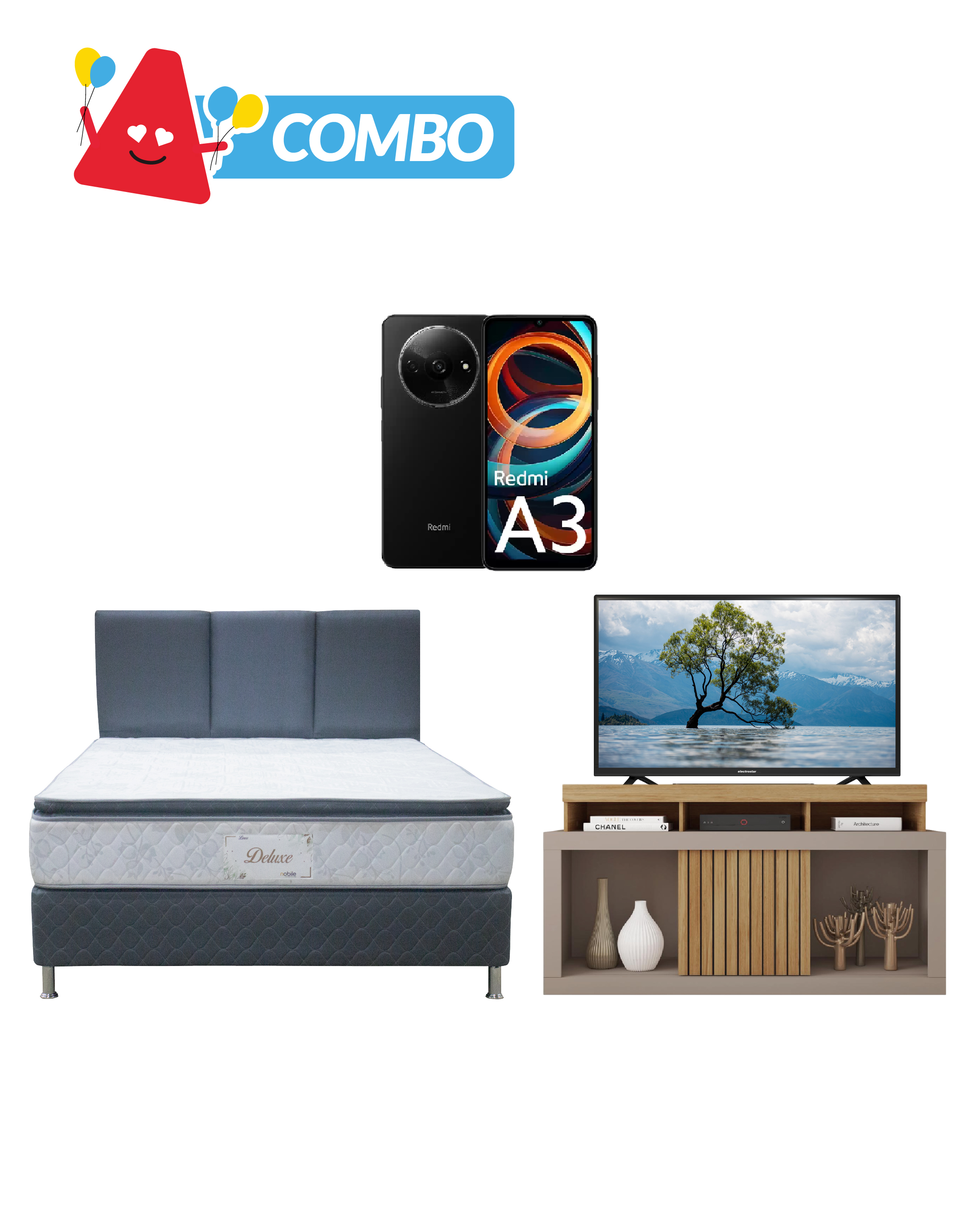 COMBO_SOMIER DELUXE + TV ELECTROSTAR 32" + Celular_JULIO