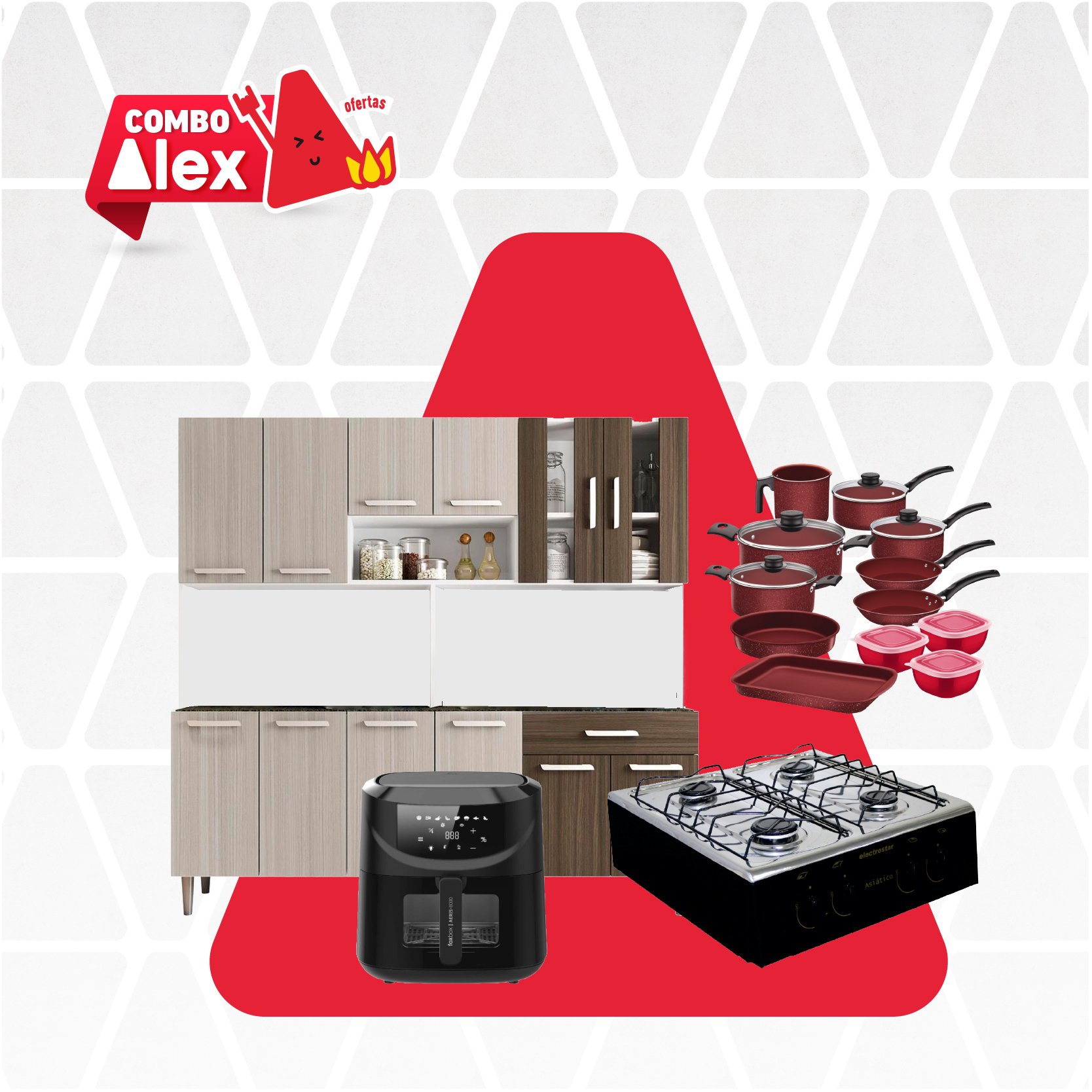 COMBO COCINA + OLLAS + AIRFRYER + MUEBLE  DE COCINA