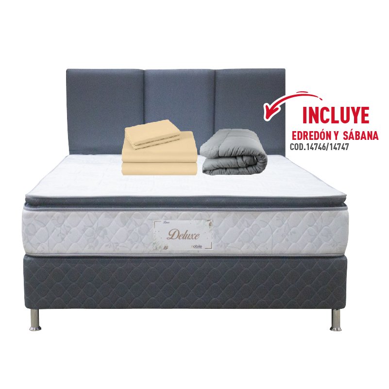 COMBO SOMIER DELUXE 1.40X1.90 + EDREDON + SABANA