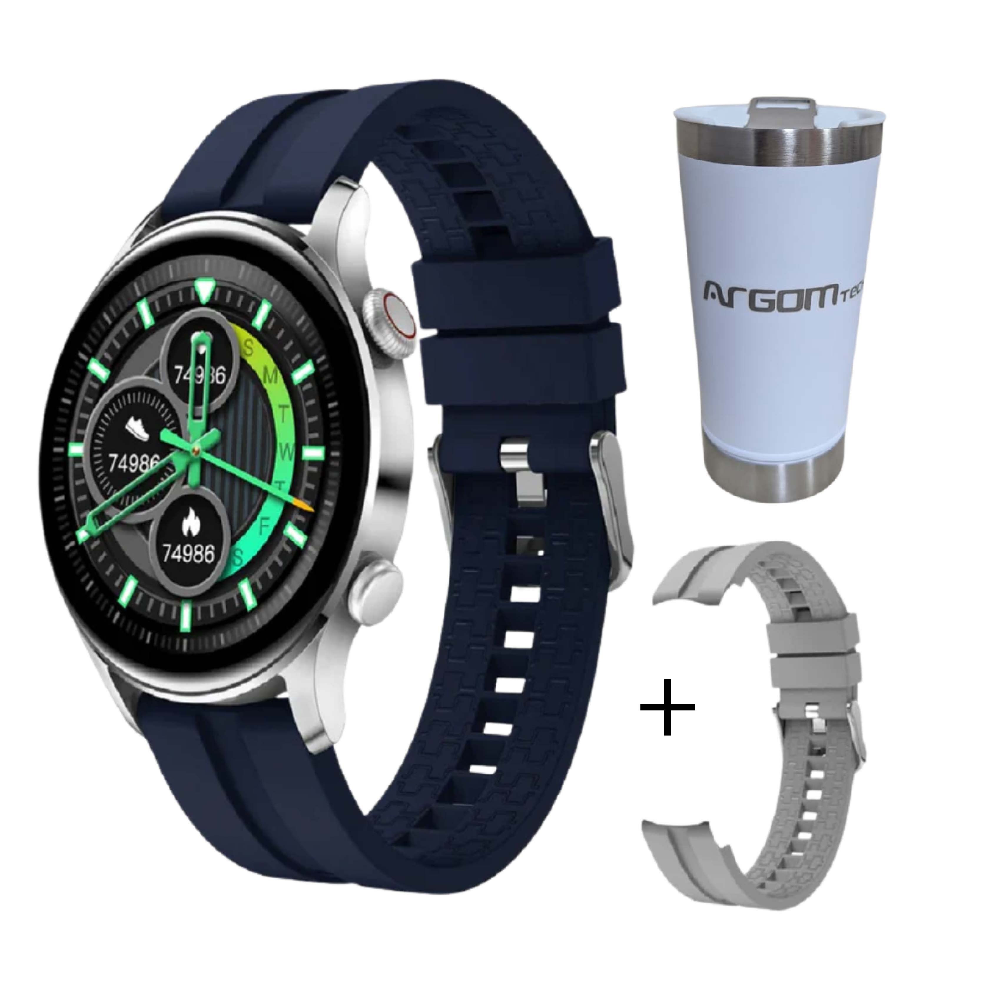 Reloj Argom Smartwatch C60 Gris 2 Mallas+ Vaso Termico