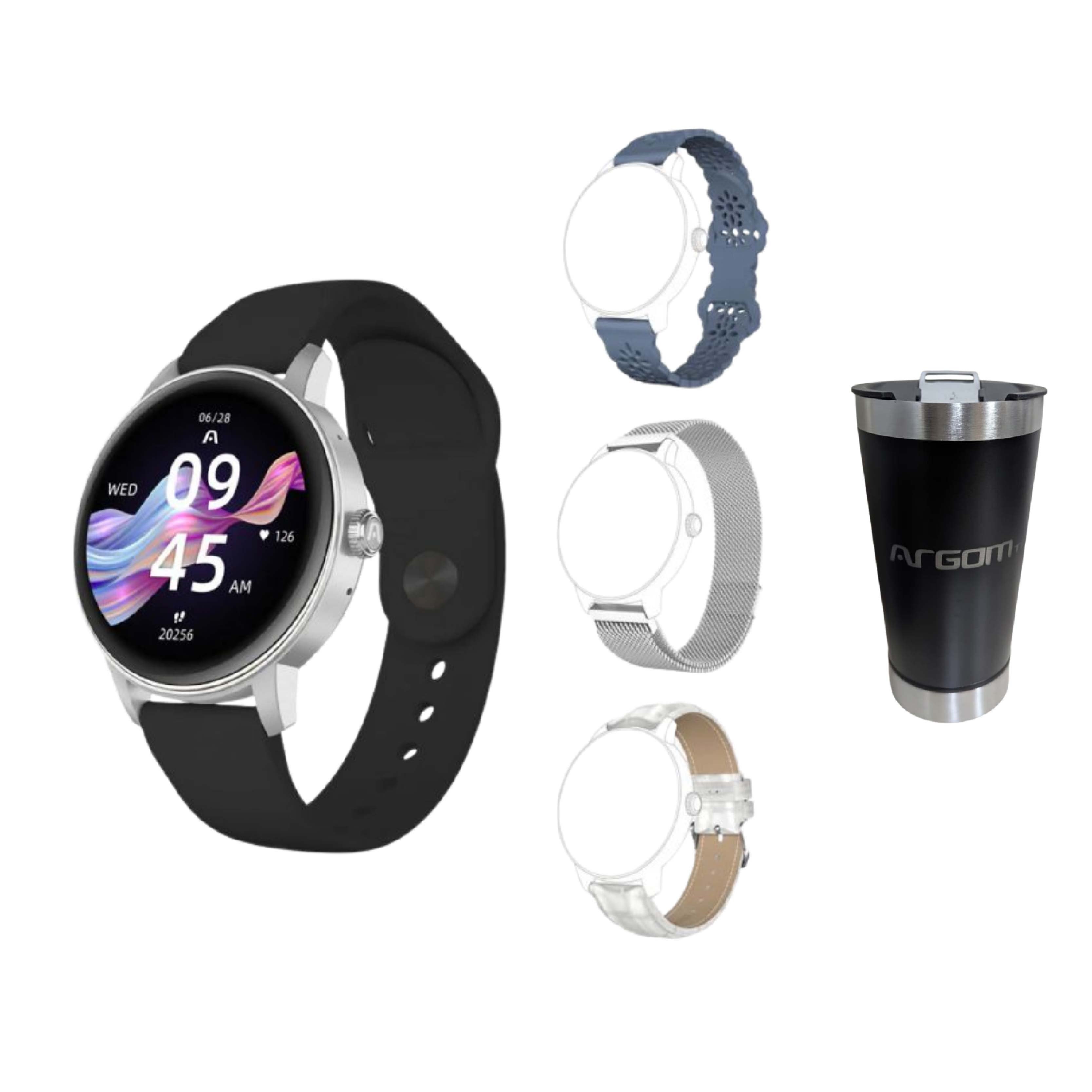 Reloj Argom Smartwatch C30 Gris 4MALLAS+VASO Termico