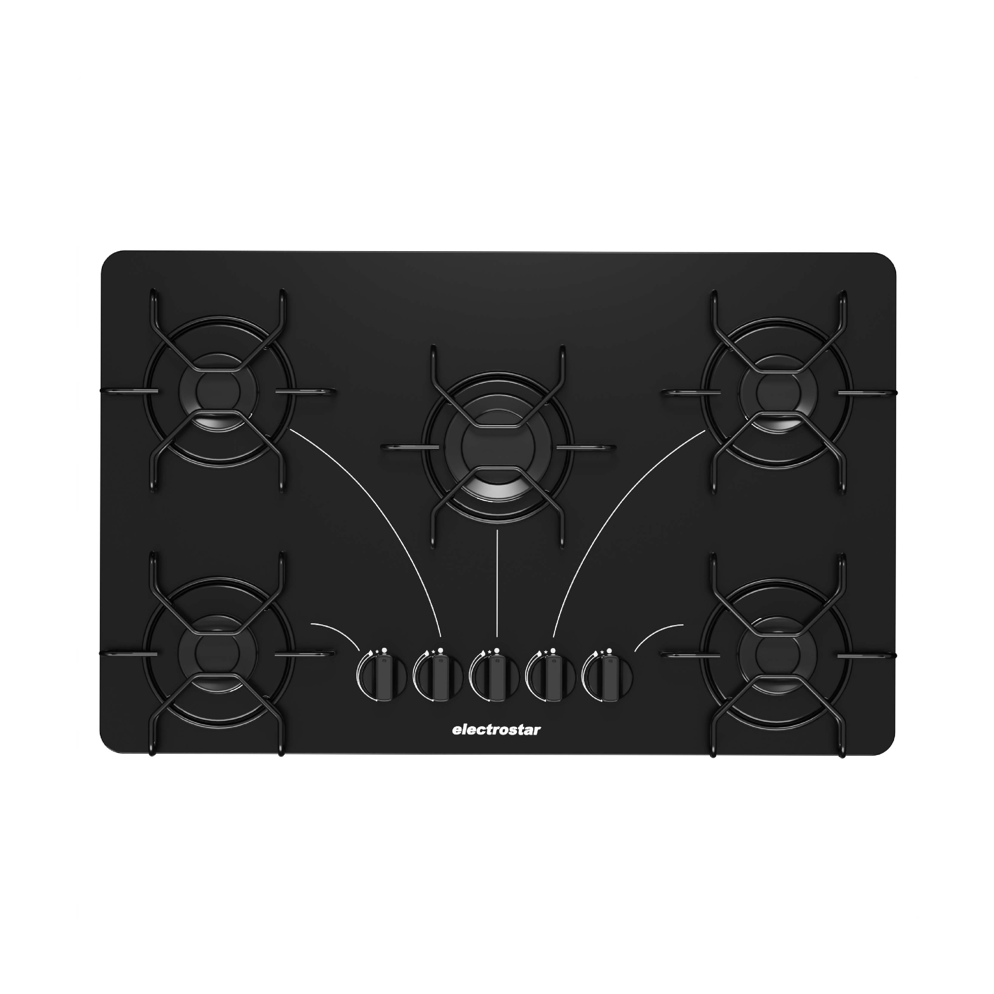 Газовая плита Electrostar CG5013, 5 конфорок, встраиваемая, стекло, чёрная