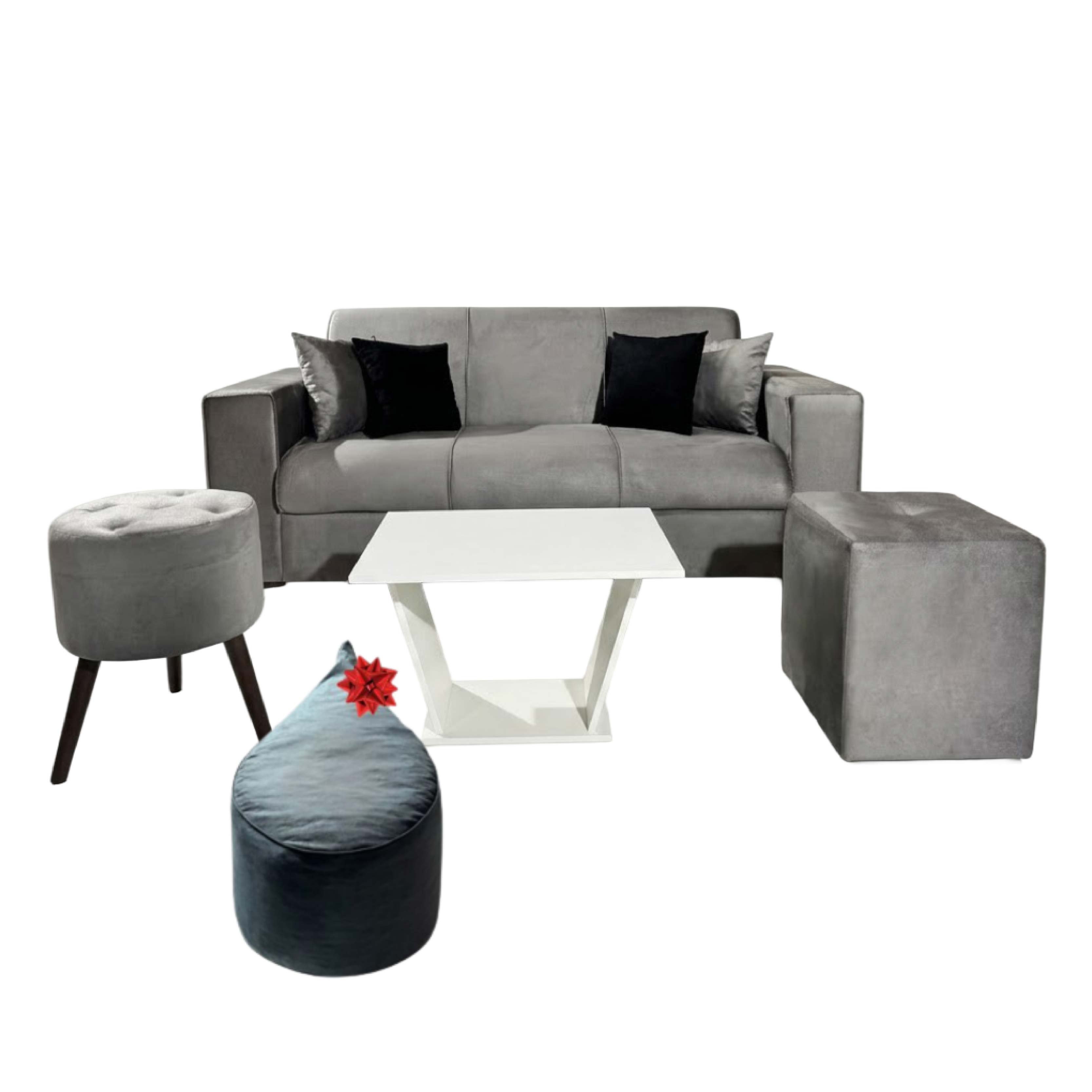 Sofa Unanime San Juan 3L+3PUFF C/m 4ALM Gris Claro