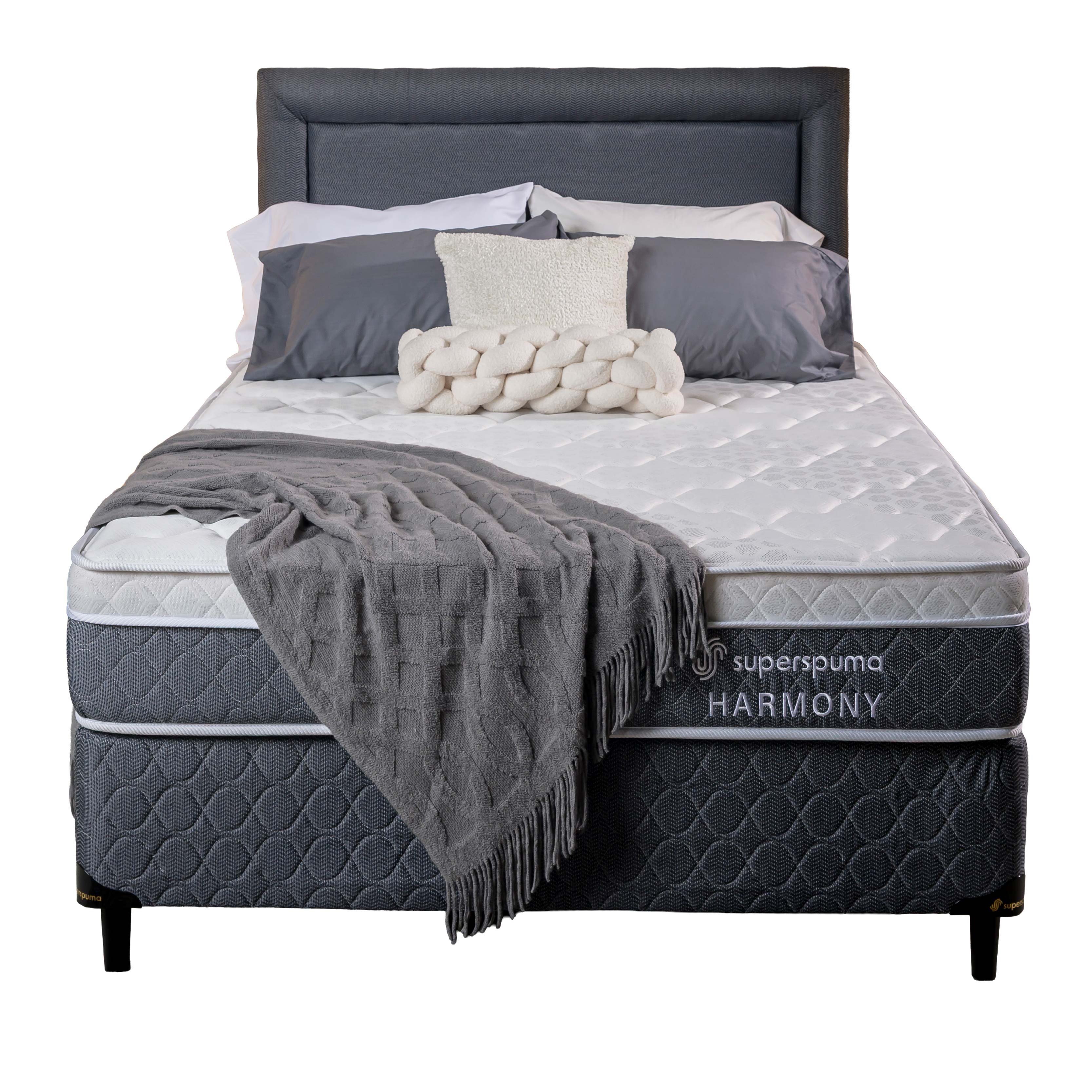 Кровать-сомье Superspuma Harmony 140X190 B+c+c серая + 2 подушки