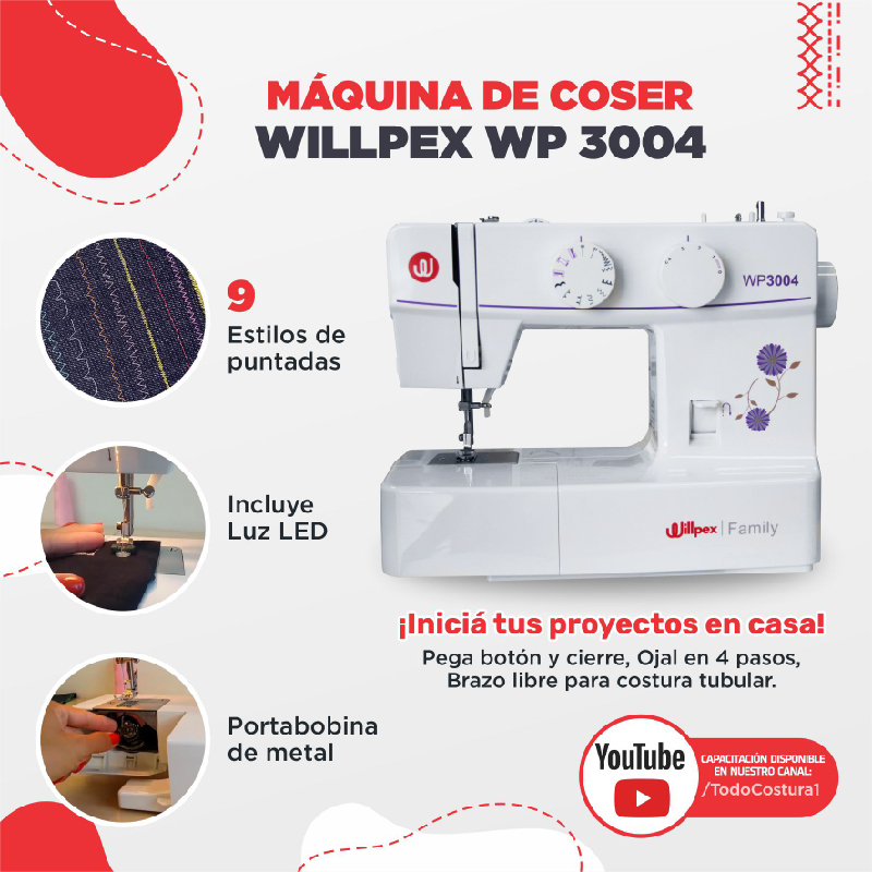 MAQUINA DE COSER WILLPEX WP-3004 FAMILIAR